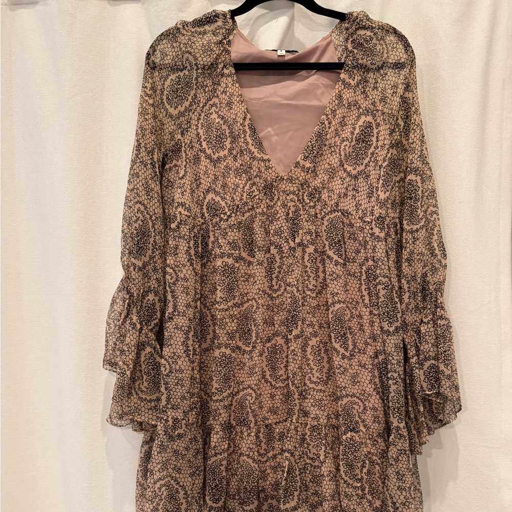 Elizabeth and James V-Neck Boho Dress in Pink & Brown